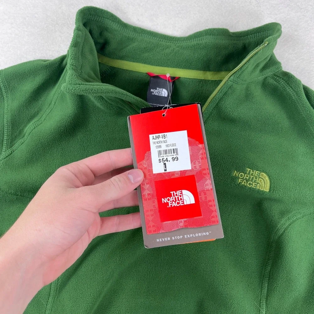 The North Face TKA 100 Microvelour Fleece Quarter Zip Green AJHP-VB1 Large NEW